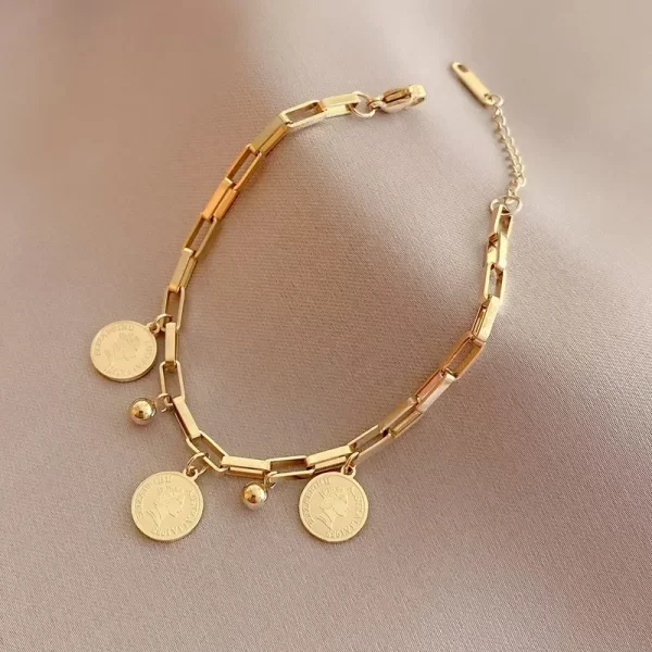 Bracelet doré en acier inoxydable pour femme, style hip hop, signe rond, pendentif portrait, croix large, accessoires de bijoux JOJewelry, 1PC – Image 2