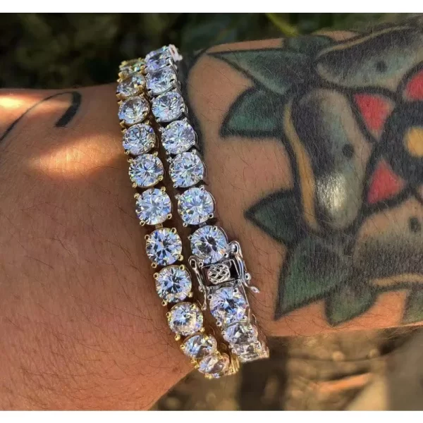 Bracelet de Tennis de luxe hip hop glacé en zircone cubique de 4mm, plaqué or et argent, chaîne unisexe, accessoire de bijoux pour femmes et hommes – Image 3