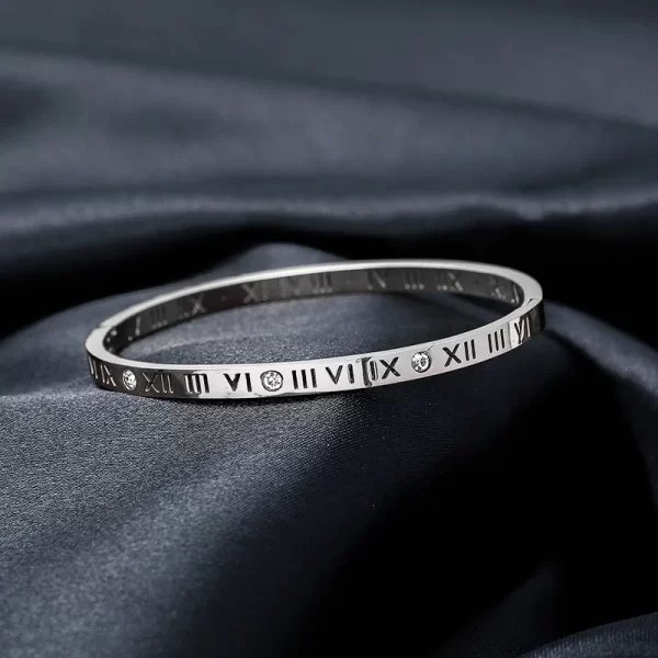 Bracelet à chiffres romains pour femmes, accessoires de bijoux en acier inoxydable, Bracelet de luxe à la mode – Image 4