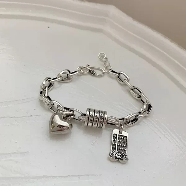 Bracelet en argent Sterling 925 thaïlandais pour femmes, nouveau bijou Vintage géométrique en forme de cœur, amour porte-bonheur, Punk, à la mode, livraison directe, 2023 – Image 2