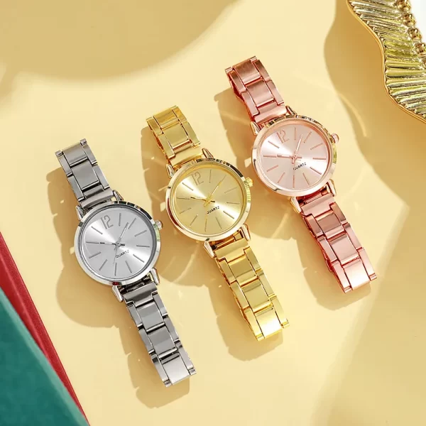 2 pièces ensemble montre de luxe femmes cadran Simple Bracelet creux mode Bracelet en or Quartz montre-Bracelet étudiant dames montres Reloj Mujer – Image 4