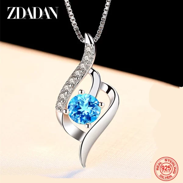 ZDADAN 925 argent bleu cristal collier chaîne pour femmes bijoux de mariage