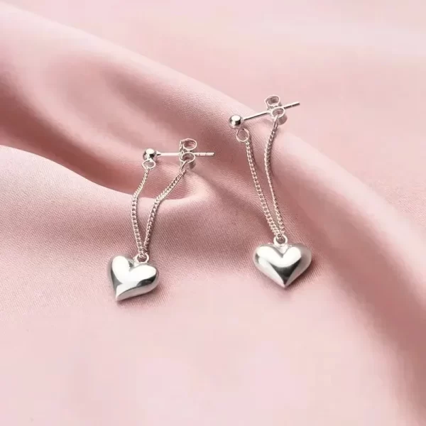 Boucles d'oreilles chaîne cœur en argent, bijoux hypoallergéniques pour femmes, accessoires de fête tendance, cadeau romantique, accessoire élégant – Image 2