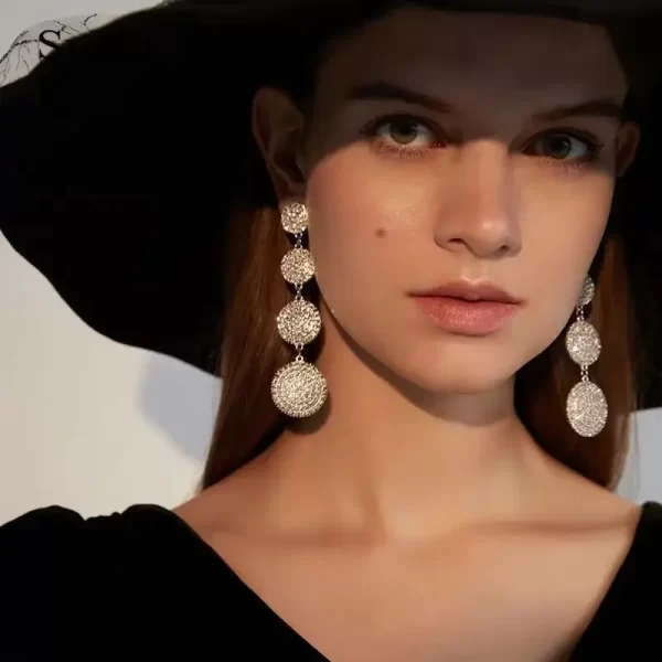 Boucles d'oreilles pendantes en strass pour femmes, grandes boucles d'oreilles rondes en cristal exagérées, longues, Design de luxe, accessoires bijoux de mariage – Image 6