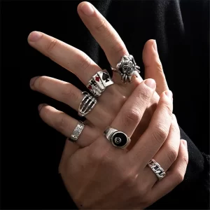 6 pièces/ensemble anneau exagéré crâne Poker Clown numéro Joker forme Punk anneau personnalisé Y2k accessoires Goth squelette hommes bijoux