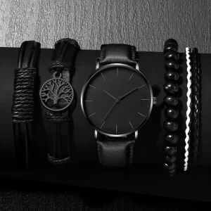 5 pièces ensemble mode hommes montres de sport homme d'affaires Quartz montre-Bracelet de luxe en cuir Bracelet hommes horloge décontractée montre