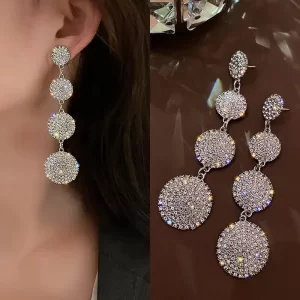 Boucles d'oreilles pendantes en strass pour femmes, grandes boucles d'oreilles rondes en cristal exagérées, longues, Design de luxe, accessoires bijoux de mariage