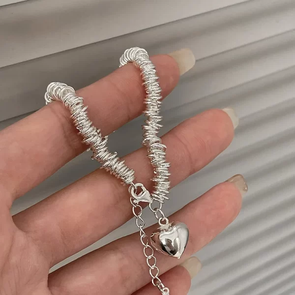 Bracelet en argent Sterling 925 thaïlandais pour femmes, nouveau bijou Vintage géométrique en forme de cœur, amour porte-bonheur, Punk, à la mode, livraison directe, 2023 – Image 7