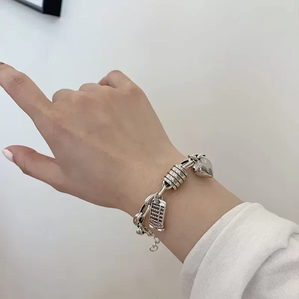 Bracelet en argent Sterling 925 thaïlandais pour femmes, nouveau bijou Vintage géométrique en forme de cœur, amour porte-bonheur, Punk, à la mode, livraison directe, 2023 – Image 3