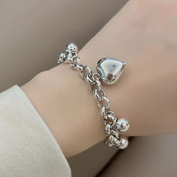Bracelet en argent Sterling 925 thaïlandais pour femmes, nouveau bijou Vintage géométrique en forme de cœur, amour porte-bonheur, Punk, à la mode, livraison directe, 2023 – Image 9