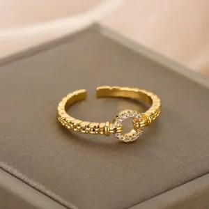 Bagues ouvertes classiques en chaîne torsadée pour femmes, Zircon en acier inoxydable, anneau de Couple enveloppé torsadé géométrique, bijoux esthétiques de mariage