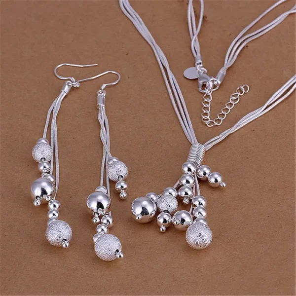Breloques de mariage en argent Sterling 925, joli pendentif, collier, boucles d'oreilles, ensemble de fête pour femmes, qualité supérieure estampillée – Image 4