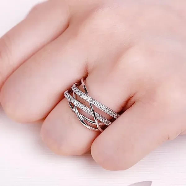 Bague croisée en argent Sterling 925 pour femmes, cristal brillant CZ, mode moderne, bagues féminines, usage quotidien, bijoux de déclaration de fête – Image 5