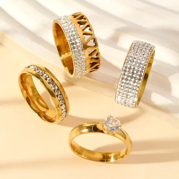 Ensemble de bagues en acier inoxydable 316L pour femmes, accessoire de bijoux de doigt en Zircon de luxe, tendance, nouvelle collection 2025 – Image 2