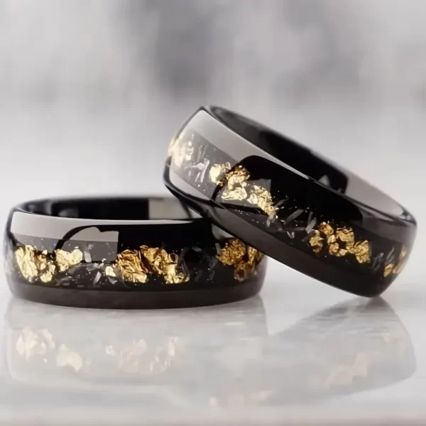 Incrustation météorite ormeau coquille anneaux mode 8mm hommes anneaux en acier inoxydable pour hommes femmes mariage fiançailles bande bijoux cadeau – Image 2