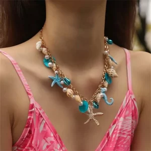 Collier Coquillage Tortue de Mer Plage en plaque or