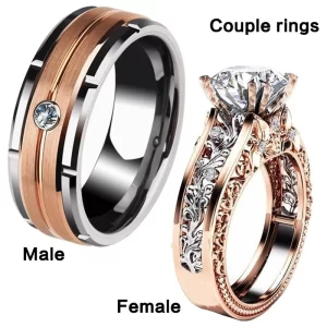 Bague creuse en métal de luxe pour femme, motif carapté, document en or rose, Charbon, Couple, fiançailles, bijoux de mariage, patients, 1 pièce