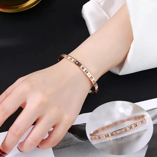 Bracelet à chiffres romains pour femmes, accessoires de bijoux en acier inoxydable, Bracelet de luxe à la mode – Image 2