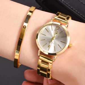 2 pièces ensemble montre de luxe femmes cadran Simple Bracelet creux mode Bracelet en or Quartz montre-Bracelet étudiant dames montres Reloj Mujer