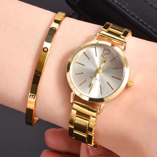 2 pièces ensemble montre de luxe femmes cadran Simple Bracelet creux mode Bracelet en or Quartz montre-Bracelet étudiant dames montres Reloj Mujer