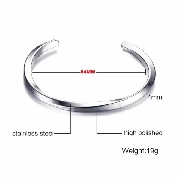 Bracelets ouverts torsadés simples en acier inoxydable pour hommes et femmes, manchette délicate de couleur argent, bijoux de fête à la mode, nouvelle collection 2024 – Image 4