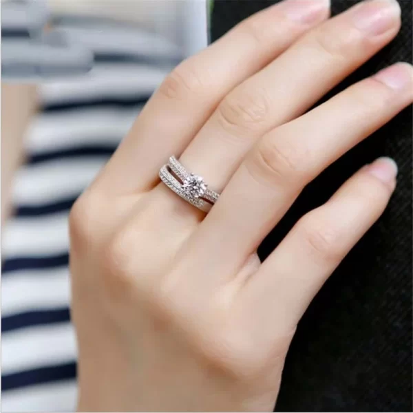 Bague ronde éblouissante couleur or Rose argent pour femmes, ensemble de bagues de mariage en métal incrusté de pierres de Zircon, bijoux de fiançailles – Image 5