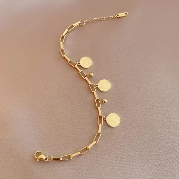 Bracelet doré en acier inoxydable pour femme, style hip hop, signe rond, pendentif portrait, croix large, accessoires de bijoux JOJewelry, 1PC – Image 4