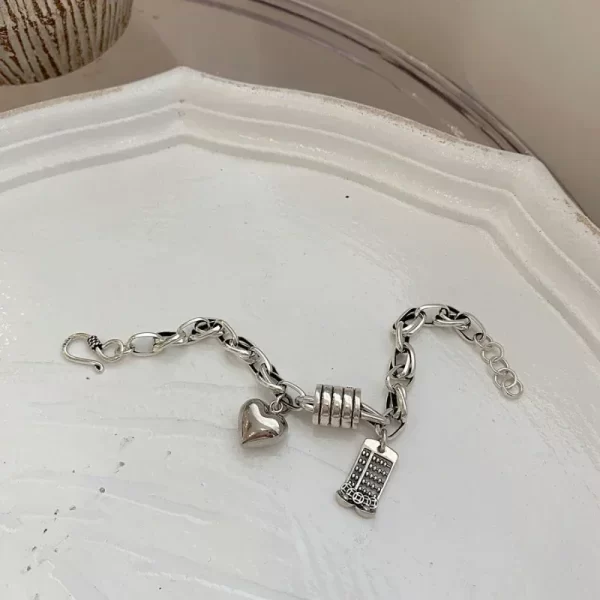 Bracelet en argent Sterling 925 thaïlandais pour femmes, nouveau bijou Vintage géométrique en forme de cœur, amour porte-bonheur, Punk, à la mode, livraison directe, 2023 – Image 6