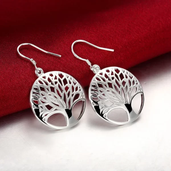Ensemble de collier et boucles d'oreilles rondes en argent Sterling 925 pour femmes, ensemble de bijoux de mariage et de noël à la mode – Image 3