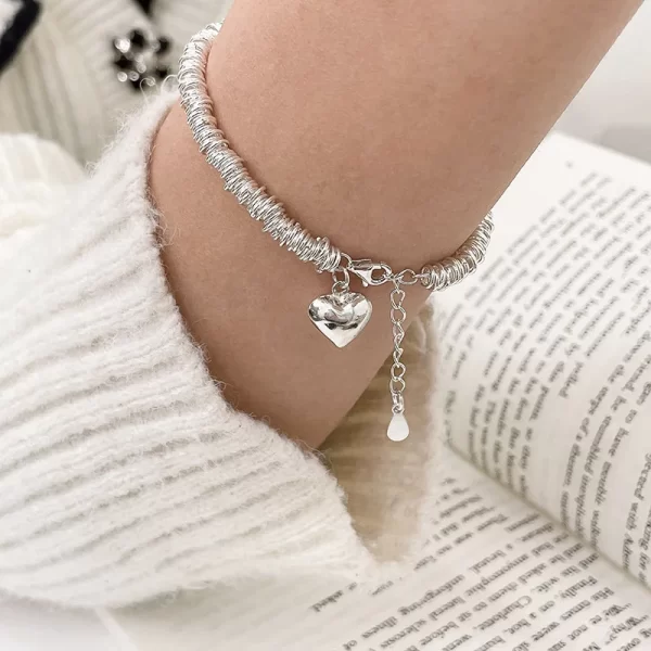 Bracelet en argent Sterling 925 thaïlandais pour femmes, nouveau bijou Vintage géométrique en forme de cœur, amour porte-bonheur, Punk, à la mode, livraison directe, 2023 – Image 8