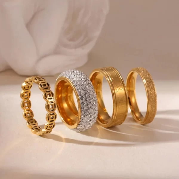 Ensemble de bagues en acier inoxydable 316L pour femmes, accessoire de bijoux de doigt en Zircon de luxe, tendance, nouvelle collection 2025 – Image 3
