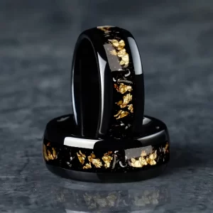 Incrustation météorite ormeau coquille anneaux mode 8mm hommes anneaux en acier inoxydable pour hommes femmes mariage fiançailles bande bijoux cadeau