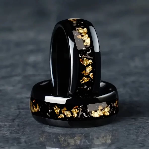 Incrustation météorite ormeau coquille anneaux mode 8mm hommes anneaux en acier inoxydable pour hommes femmes mariage fiançailles bande bijoux cadeau
