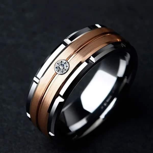 Bague creuse en métal de luxe pour femme, motif carapté, document en or rose, Charbon, Couple, fiançailles, bijoux de mariage, patients, 1 pièce – Image 4