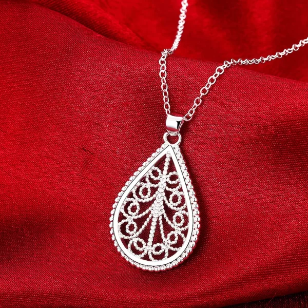 Fine 925 en argent sterling élégant motif de goutte d'eau pendentif collier boucle d'oreille pour les femmes de luxe mode fête de mariage ensembles de bijoux – Image 2