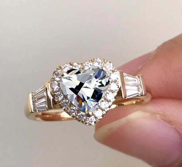 Bague en forme de cœur en or pour femme, élégante, noble, incrustée de blanc, matiques de mariage sur le charbon, bijoux de fiançailles, mariée, mode
