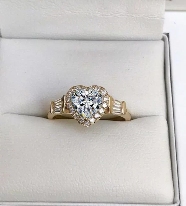 Bague en forme de cœur en or pour femme, élégante, noble, incrustée de blanc, matiques de mariage sur le charbon, bijoux de fiançailles, mariée, mode – Image 3