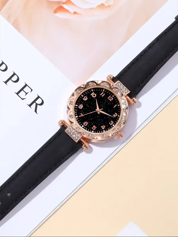 Montre à quartz Cuir avec bracelet intégré en diamant pour femme – Image 5