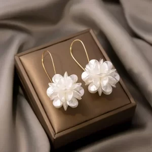 Boucles d'oreilles boule de pétale de perle pour femmes, tendance, longues boucles d'oreilles boule de fleur, boucle d'oreille géométrique, bijoux cadeaux de fête et de vacances