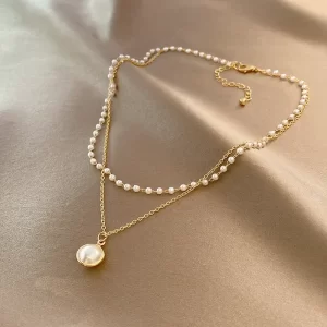 2025 nouveau collier de perles pour femmes Kpop couleur or perles pendentif colliers Goth Double couche chaîne tour de cou pour les femmes bijoux de mode