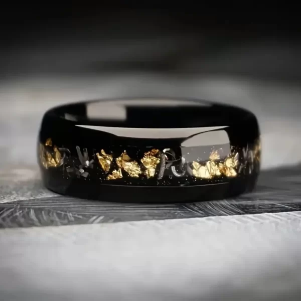 Incrustation météorite ormeau coquille anneaux mode 8mm hommes anneaux en acier inoxydable pour hommes femmes mariage fiançailles bande bijoux cadeau – Image 3