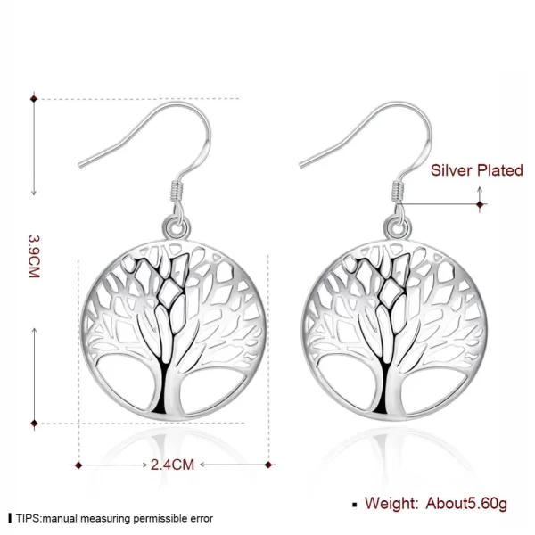 Ensemble de collier et boucles d'oreilles rondes en argent Sterling 925 pour femmes, ensemble de bijoux de mariage et de noël à la mode – Image 2