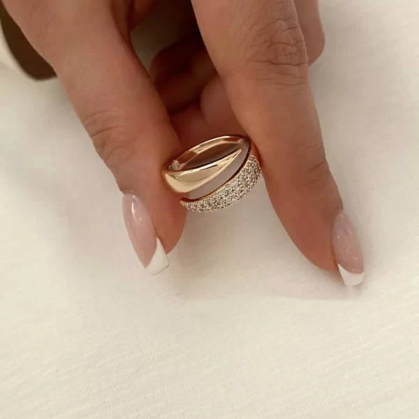 Bagues de soleil plaquées or 18 carats en acier inoxydable pour femmes, strass incrustés de Texture métallique creuse, bijoux tendance, nouvelle mode – Image 5