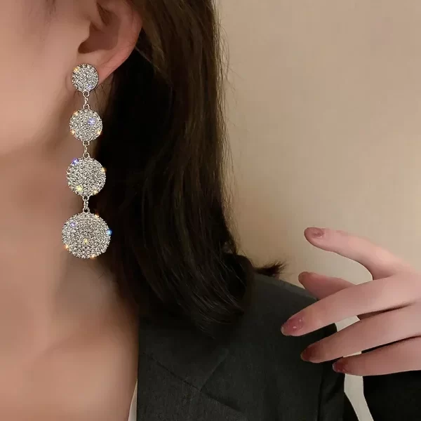 Boucles d'oreilles pendantes en strass pour femmes, grandes boucles d'oreilles rondes en cristal exagérées, longues, Design de luxe, accessoires bijoux de mariage – Image 4