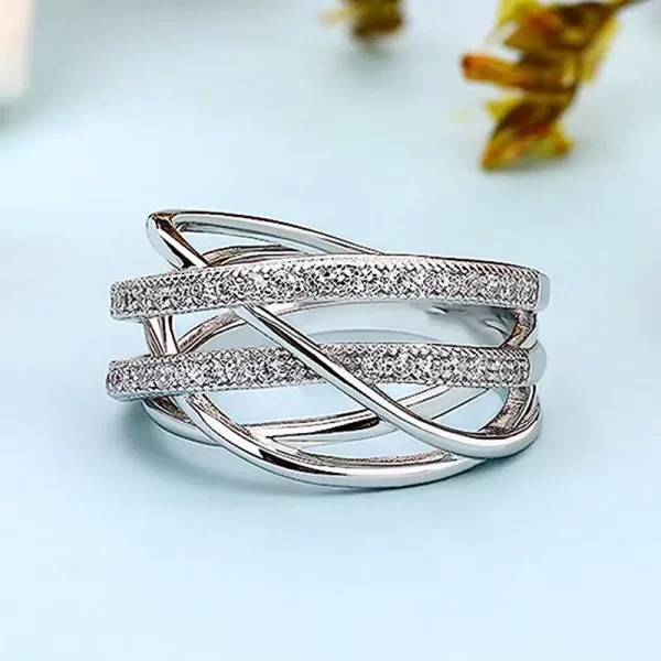 Bague croisée en argent Sterling 925 pour femmes, cristal brillant CZ, mode moderne, bagues féminines, usage quotidien, bijoux de déclaration de fête – Image 4