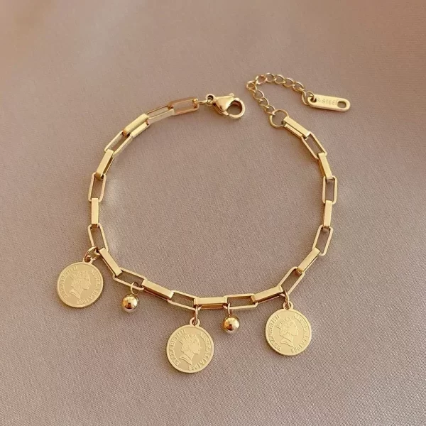 Bracelet doré en acier inoxydable pour femme, style hip hop, signe rond, pendentif portrait, croix large, accessoires de bijoux JOJewelry, 1PC