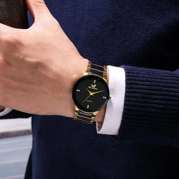 ORLANDO hommes montres de luxe nouveau arrivé Cool noir or Quartz acier montre-bracelet exquis Masculino Relogio horloge de mode – Image 6