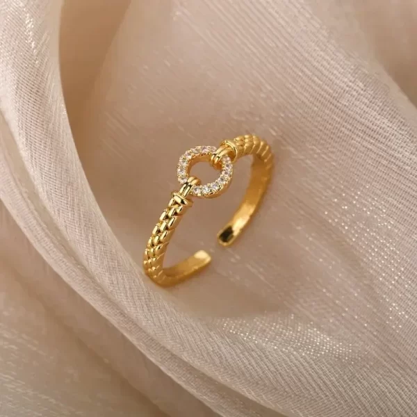 Bagues ouvertes classiques en chaîne torsadée pour femmes, Zircon en acier inoxydable, anneau de Couple enveloppé torsadé géométrique, bijoux esthétiques de mariage – Image 4