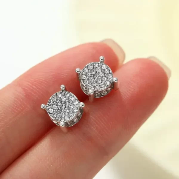 Boucles d'oreilles rondes couleur or argent pour femmes/hommes, boucles d'oreilles à 4 griffes en strass brillant, Punk, Design de luxe, bijoux cadeau – Image 4