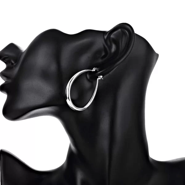 Boucles d'oreilles en argent Sterling 925 pour femmes, grand cercle lisse de 41MM, accessoires de fête de mariage, bijoux cadeaux de noël – Image 5